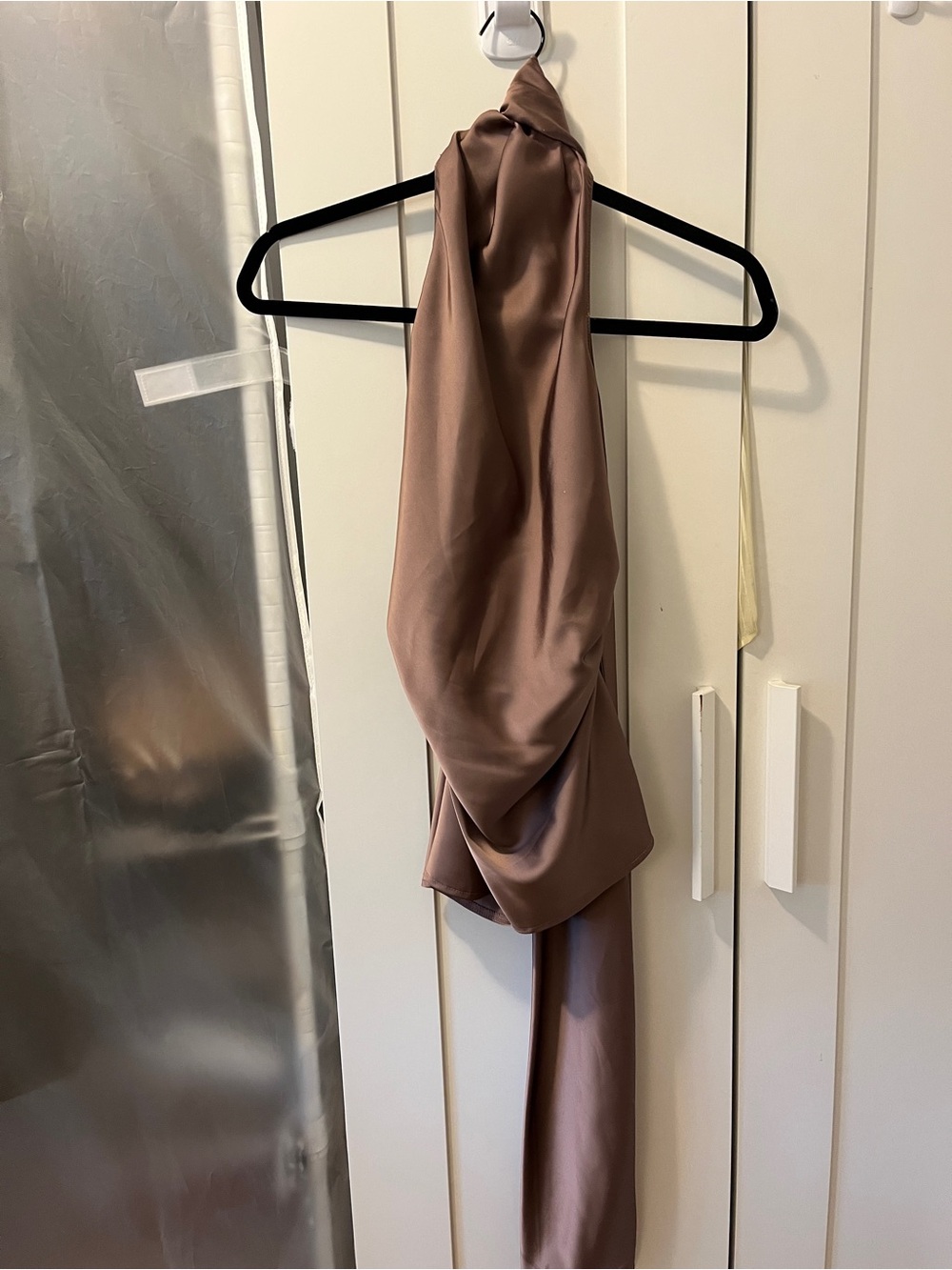 Zara Satin Halter Neck Top in Dusty Rose